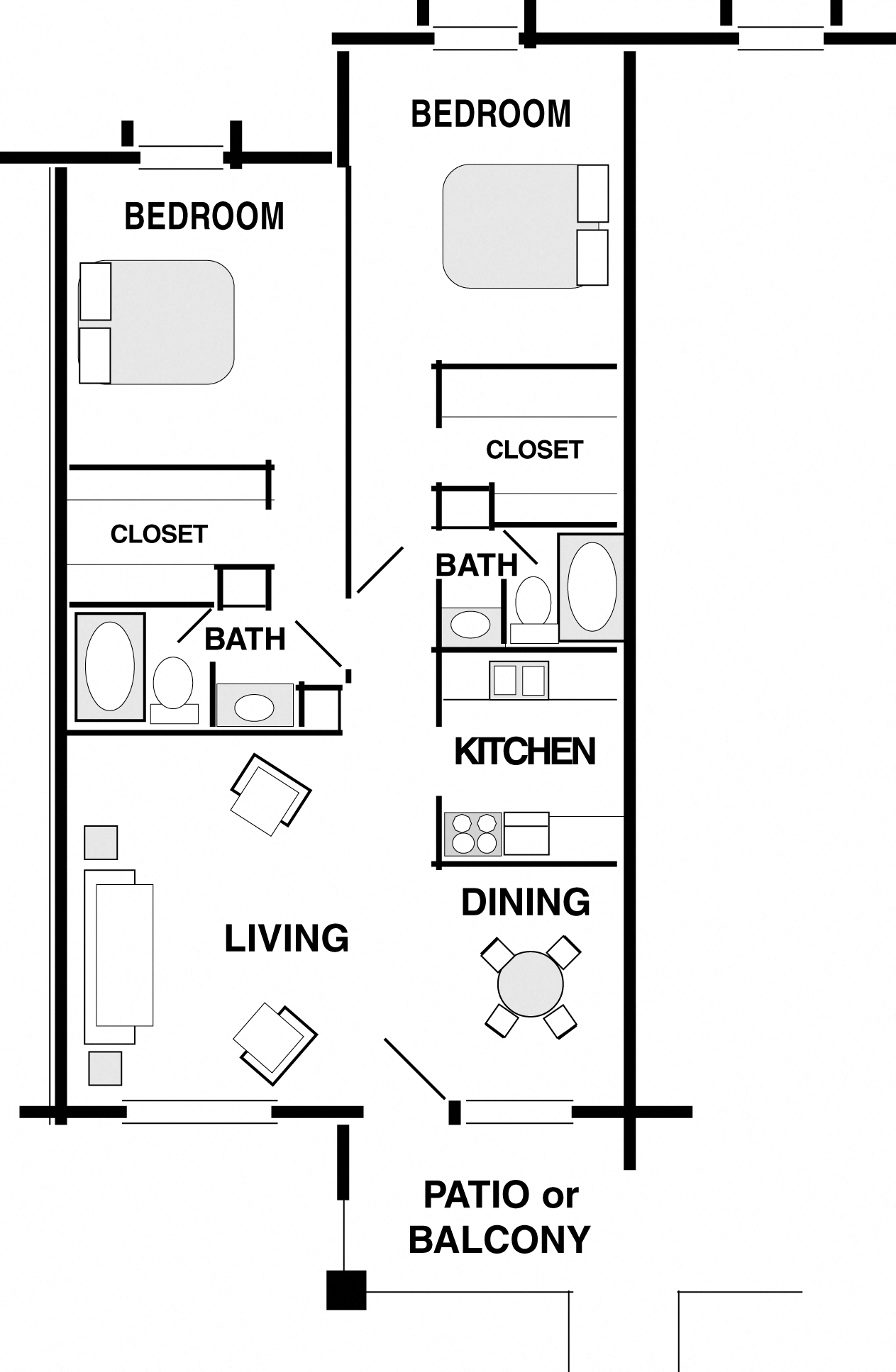 Floor plan for 2 beds, 2 baths, 1010 sqft